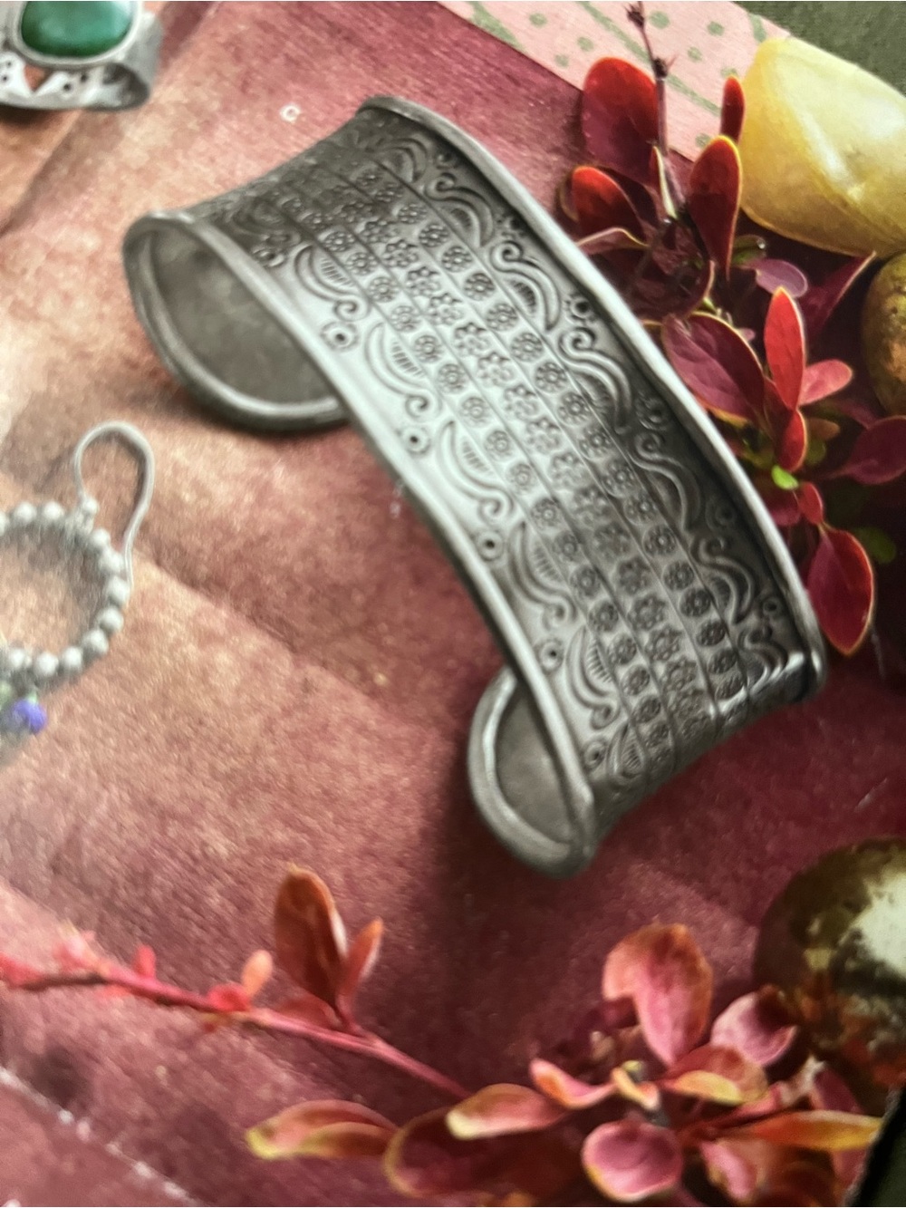 Sundance solid Sterling silver cuff bracelet with hand stamped design.